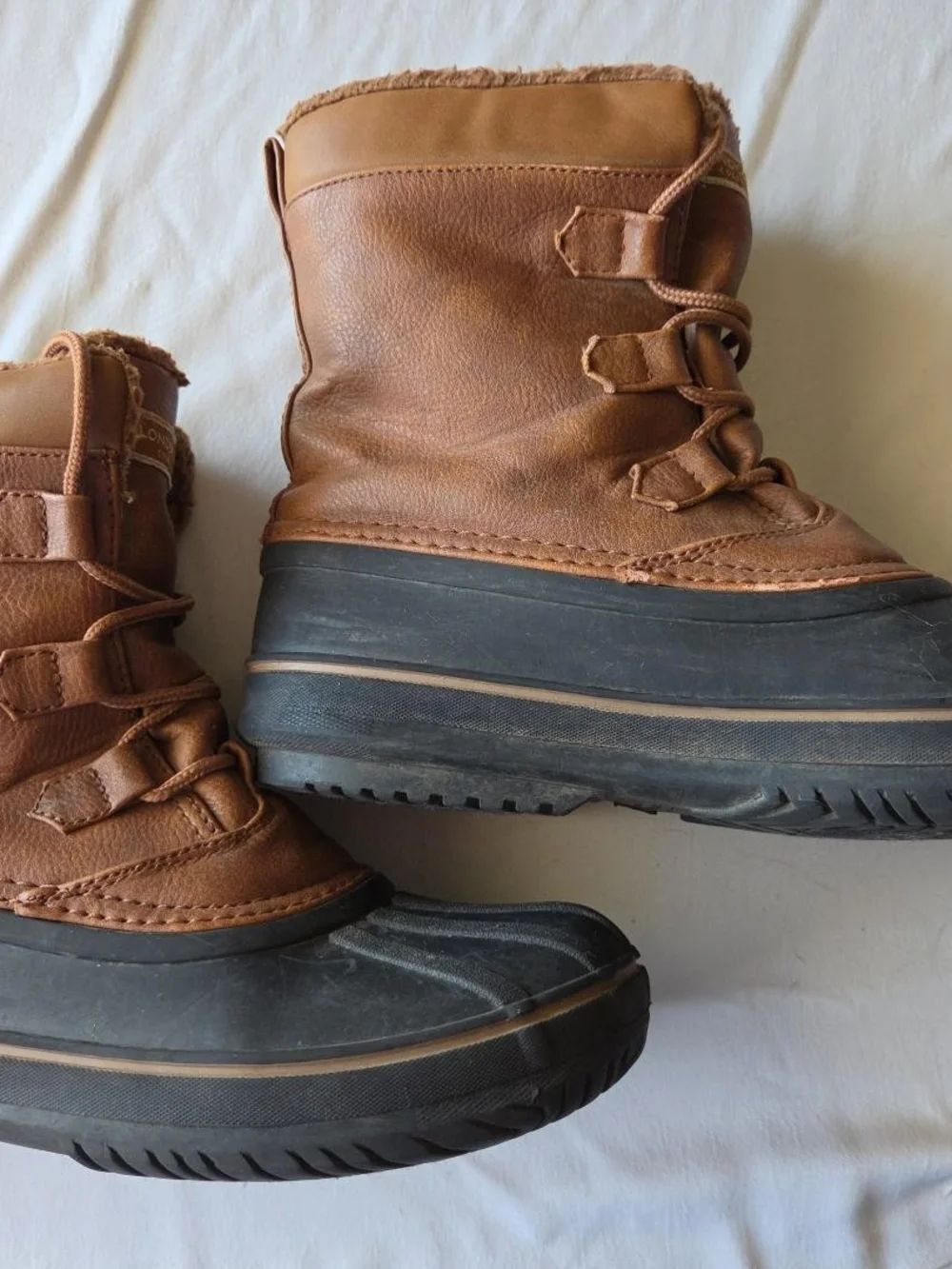 London Fog kids Brown Winter Duck Boots - Insulated, Water Resistant, Lace Up